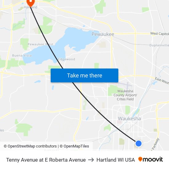 Tenny Avenue at E Roberta Avenue to Hartland WI USA map