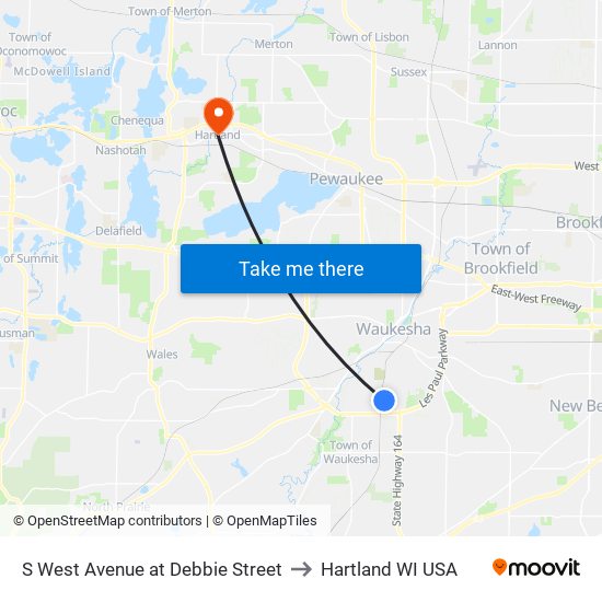 S West Avenue at Debbie Street to Hartland WI USA map