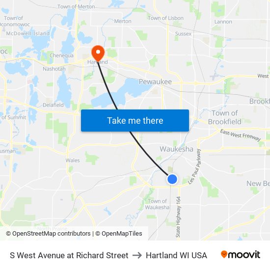 S West Avenue at Richard Street to Hartland WI USA map