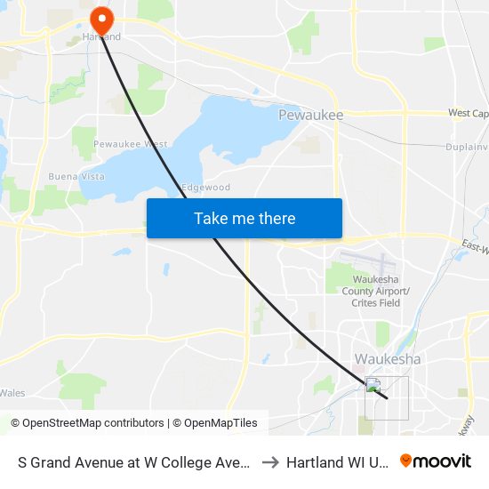 S Grand Avenue at W College Avenue to Hartland WI USA map