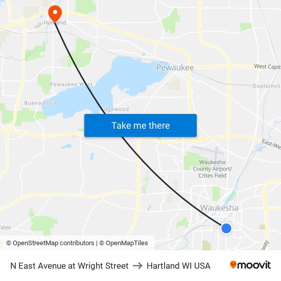 N East Avenue at Wright Street to Hartland WI USA map