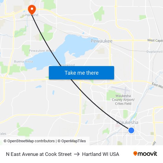 N East Avenue at Cook Street to Hartland WI USA map