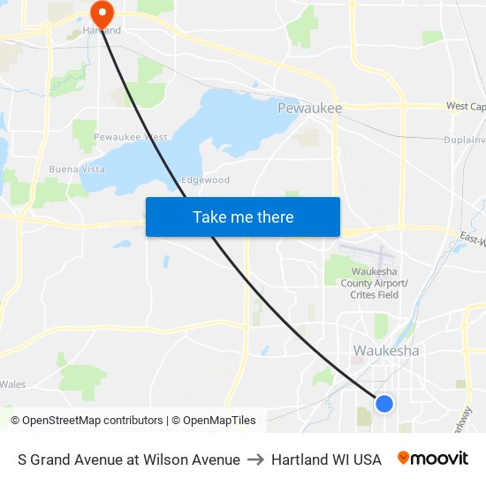 S Grand Avenue at Wilson Avenue to Hartland WI USA map