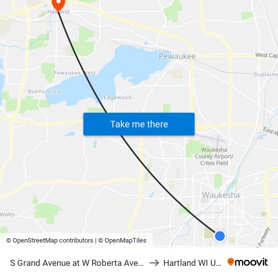 S Grand Avenue at W Roberta Avenue to Hartland WI USA map