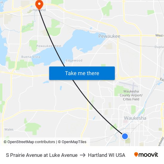 S Prairie Avenue at Luke Avenue to Hartland WI USA map