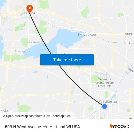 509 N West Avenue to Hartland WI USA map