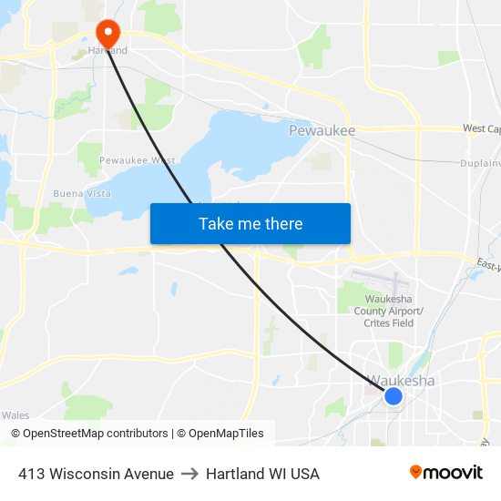 413 Wisconsin Avenue to Hartland WI USA map
