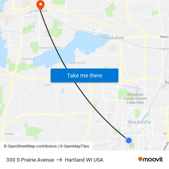 300 S Prairie Avenue to Hartland WI USA map