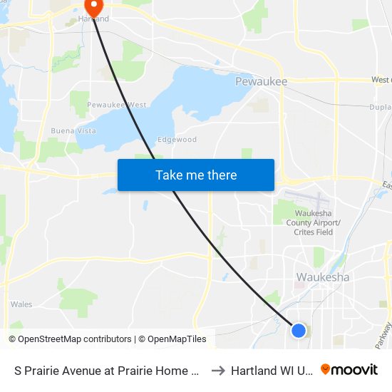 S Prairie Avenue at Prairie Home Drive to Hartland WI USA map