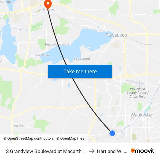 S Grandview Boulevard at Macarthur Road to Hartland WI USA map