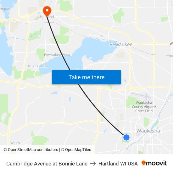 Cambridge Avenue at Bonnie Lane to Hartland WI USA map