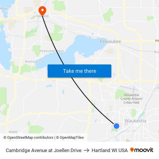 Cambridge Avenue at Joellen Drive to Hartland WI USA map