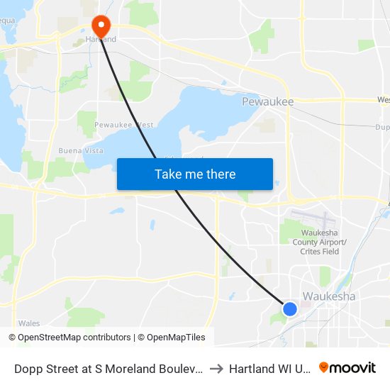 Dopp Street at S Moreland Boulevard to Hartland WI USA map