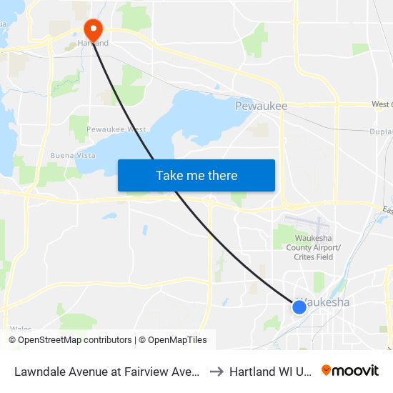 Lawndale Avenue at Fairview Avenue to Hartland WI USA map