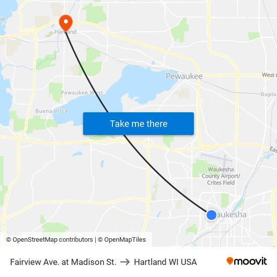 Fairview Ave. at Madison St. to Hartland WI USA map