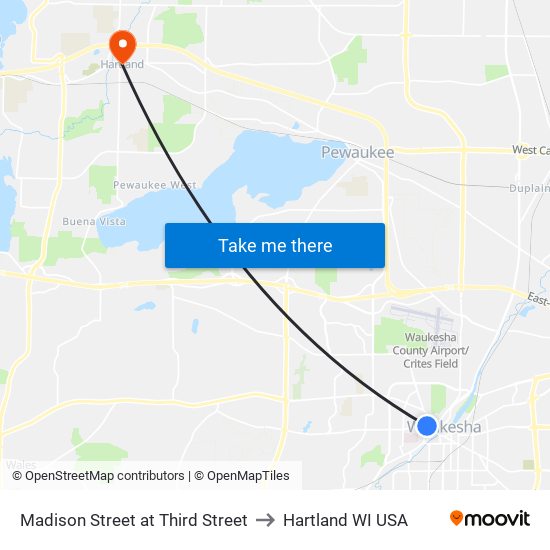 Madison Street at Third Street to Hartland WI USA map