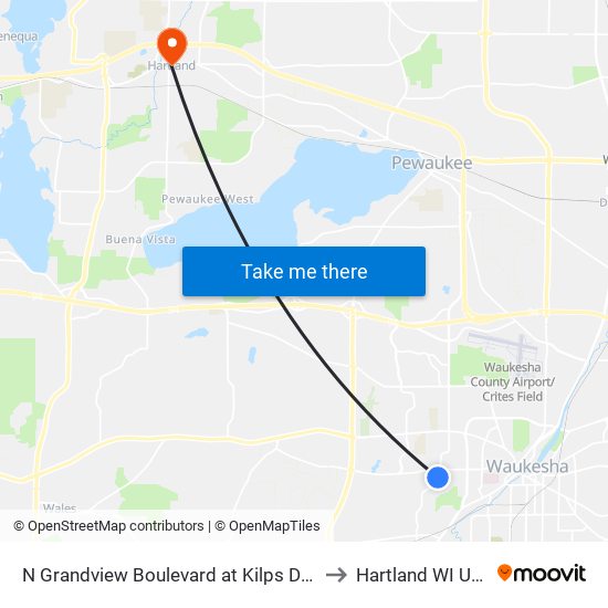 N Grandview Boulevard at Kilps Drive to Hartland WI USA map