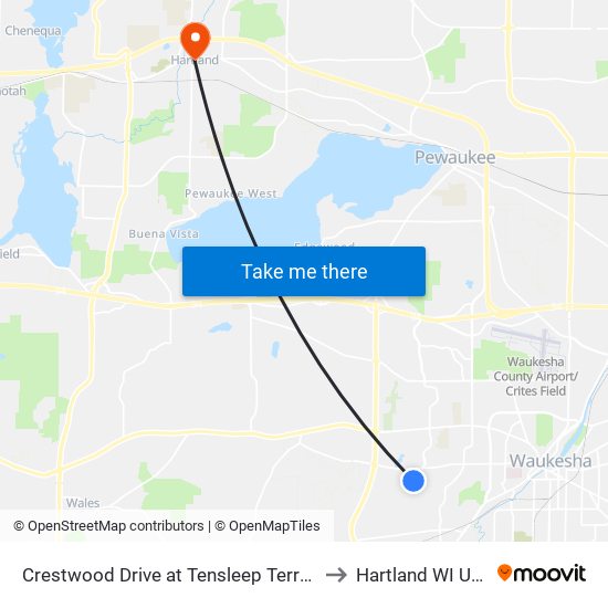 Crestwood Drive at Tensleep Terrace to Hartland WI USA map