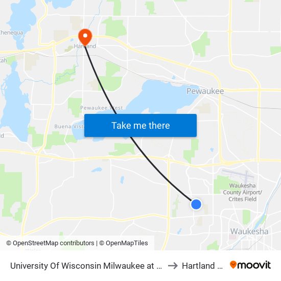 University Of Wisconsin Milwaukee at Waukesha Fine Arts to Hartland WI USA map