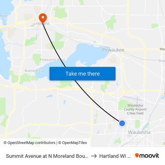 Summit Avenue at N Moreland Boulevard to Hartland WI USA map