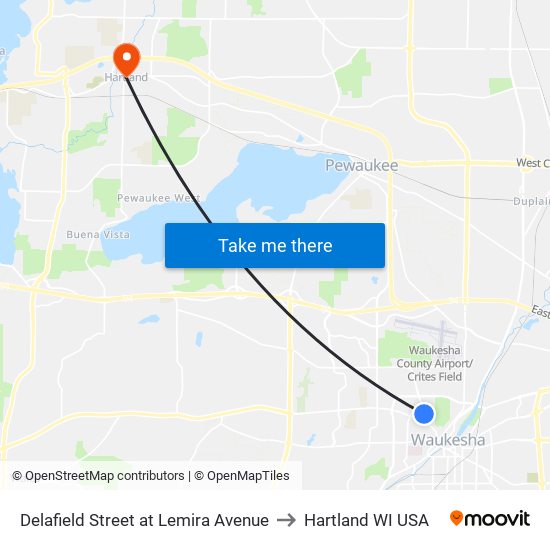 Delafield Street at Lemira Avenue to Hartland WI USA map