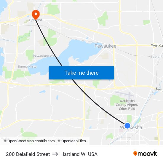 200 Delafield Street to Hartland WI USA map