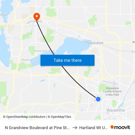 N Grandview Boulevard at Pine Street to Hartland WI USA map