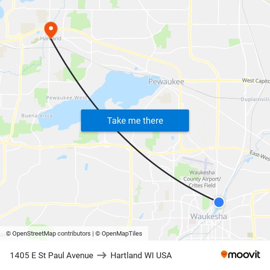 1405 E St Paul Avenue to Hartland WI USA map