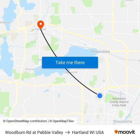 Woodburn Rd at Pebble Valley to Hartland WI USA map