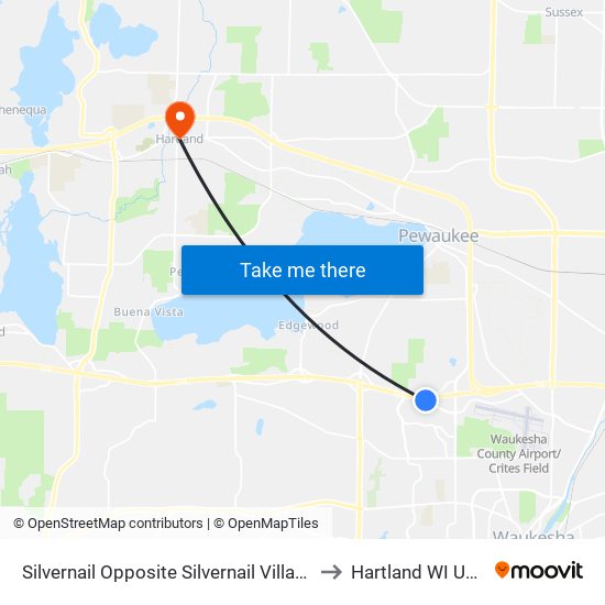 Silvernail Opposite Silvernail Village to Hartland WI USA map