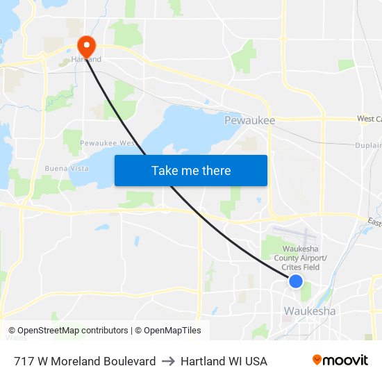 717 W Moreland Boulevard to Hartland WI USA map