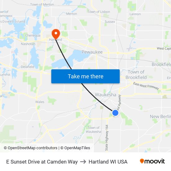 E Sunset Drive at Camden Way to Hartland WI USA map