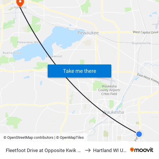 Fleetfoot Drive at Opposite Kwik Trip to Hartland WI USA map