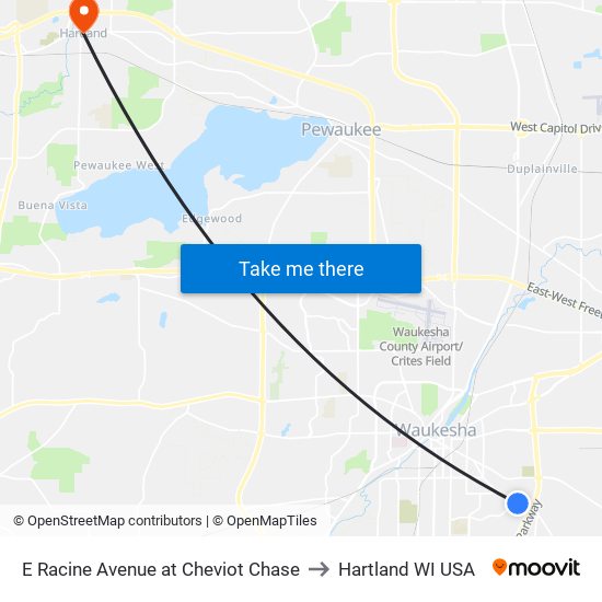 E Racine Avenue at Cheviot Chase to Hartland WI USA map