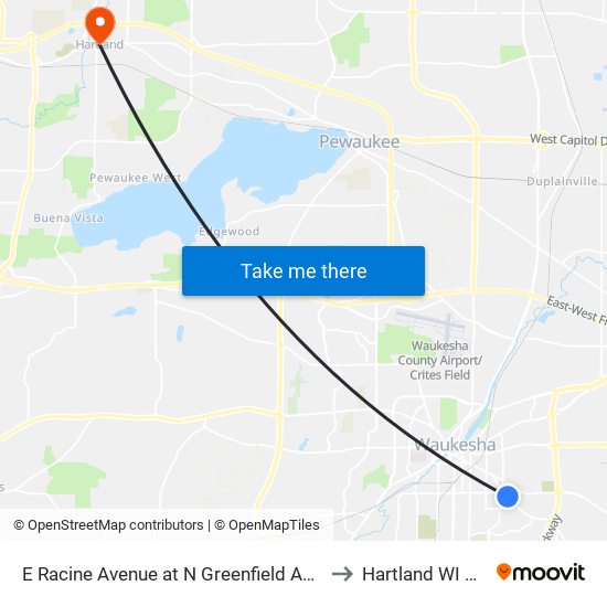E Racine Avenue at N Greenfield Avenue to Hartland WI USA map