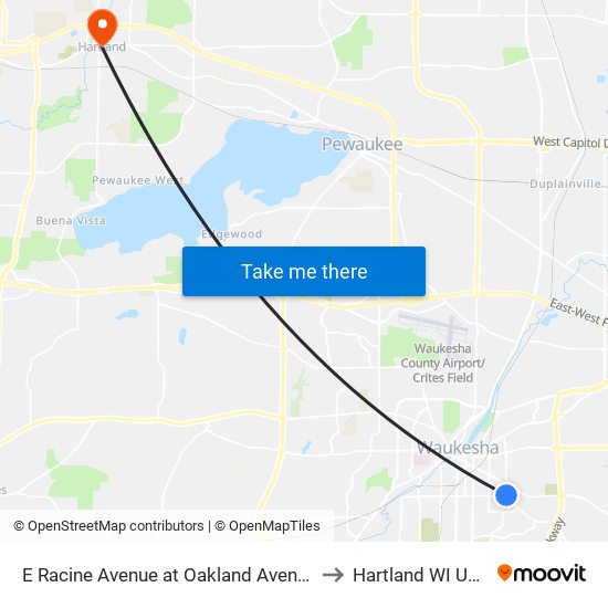 E Racine Avenue at Oakland Avenue to Hartland WI USA map