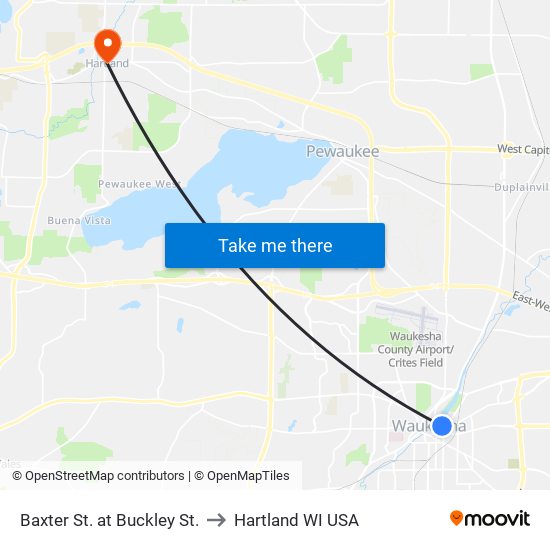 Baxter St. at Buckley St. to Hartland WI USA map