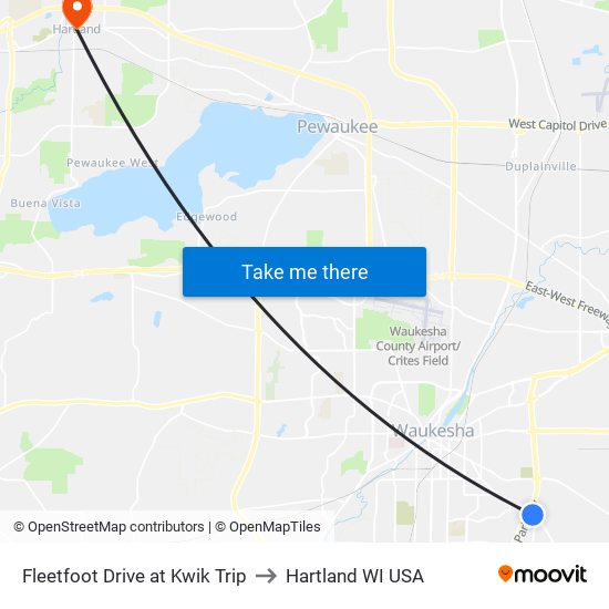 Fleetfoot Drive at Kwik Trip to Hartland WI USA map