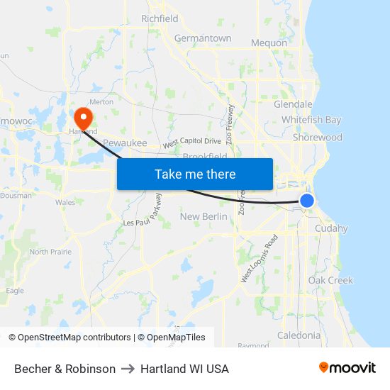 Becher & Robinson to Hartland WI USA map