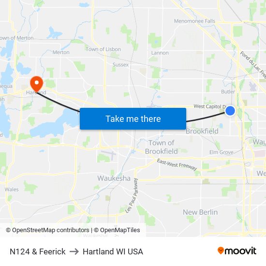 N124 & Feerick to Hartland WI USA map