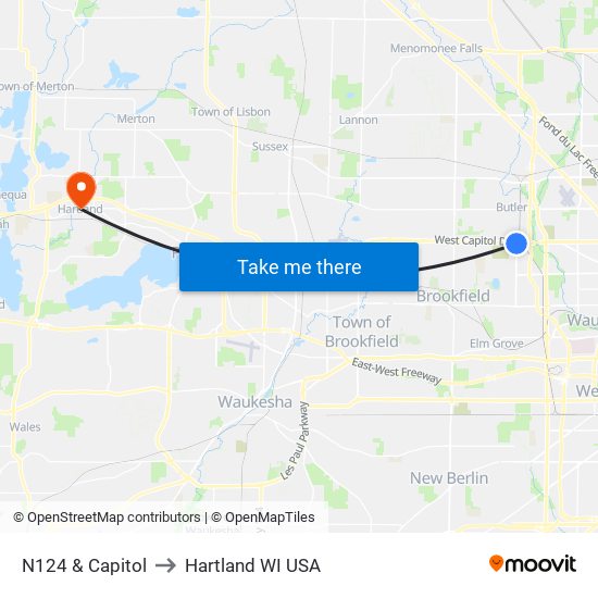 N124 & Capitol to Hartland WI USA map