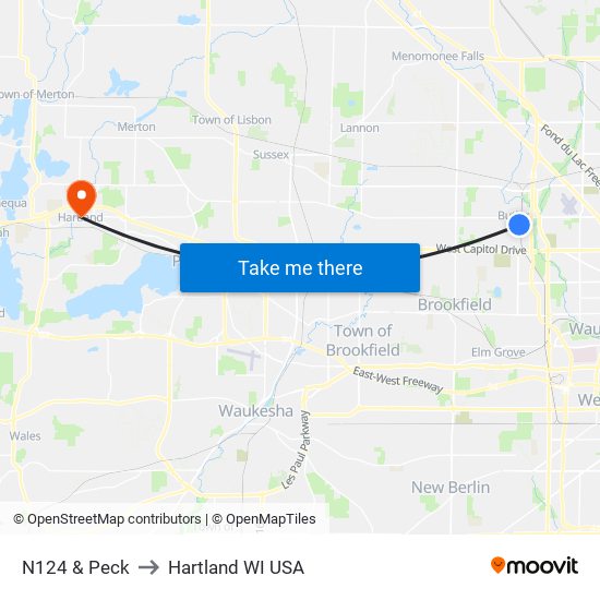 N124 & Peck to Hartland WI USA map