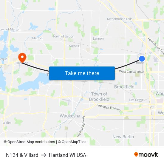 N124 & Villard to Hartland WI USA map