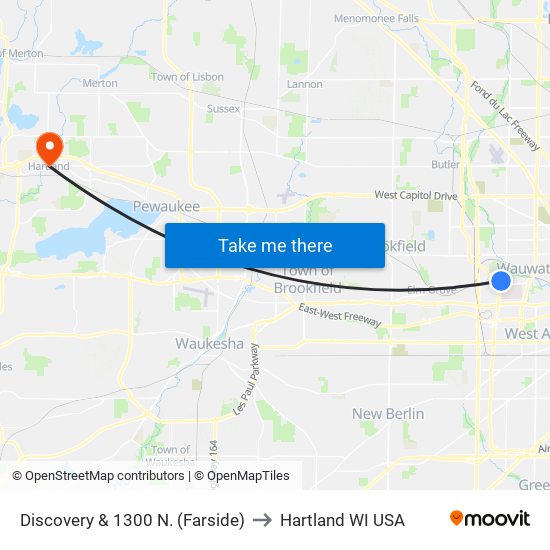 Discovery & 1300 N. (Farside) to Hartland WI USA map