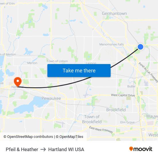 Pfeil & Heather to Hartland WI USA map