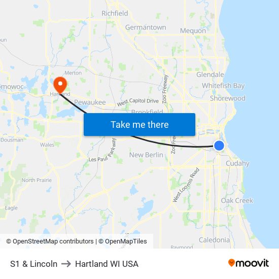 S1 & Lincoln to Hartland WI USA map