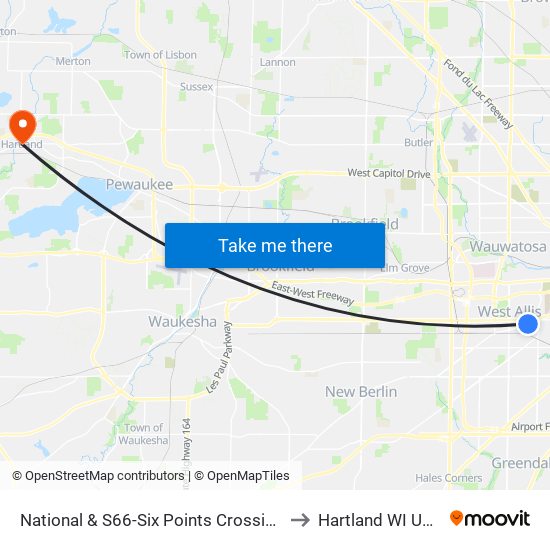 National & S66-Six Points Crossing to Hartland WI USA map