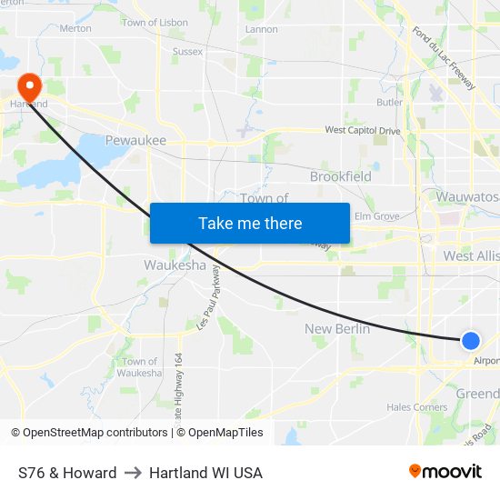 S76 & Howard to Hartland WI USA map