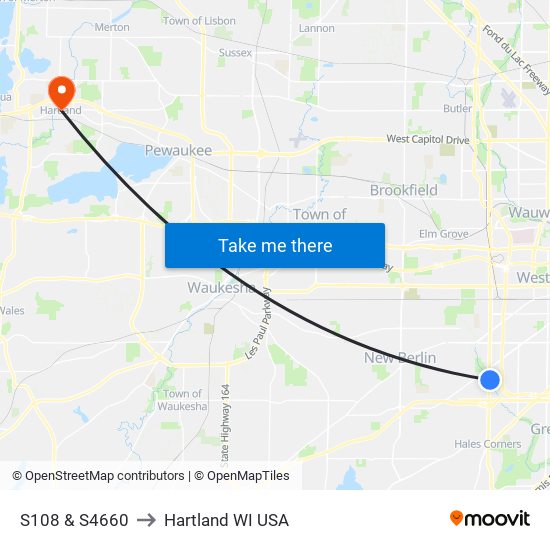 S108 & S4660 to Hartland WI USA map