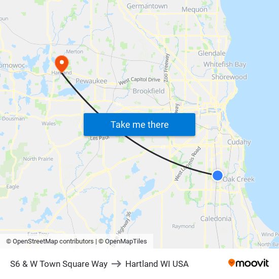S6 & W Town Square Way to Hartland WI USA map
